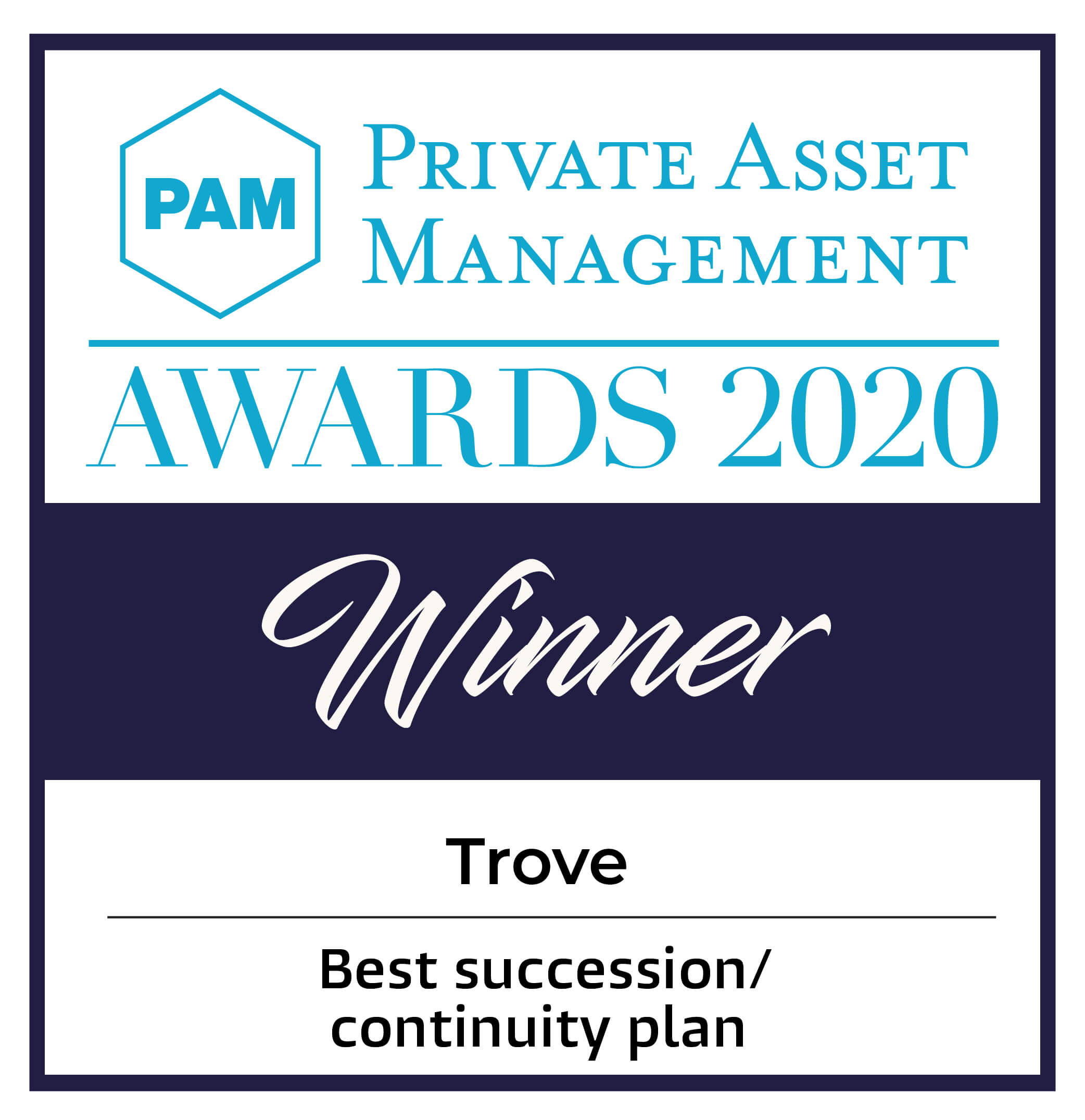 Badge showing that Trove is the winner of the 2020 Private Asset Management Award