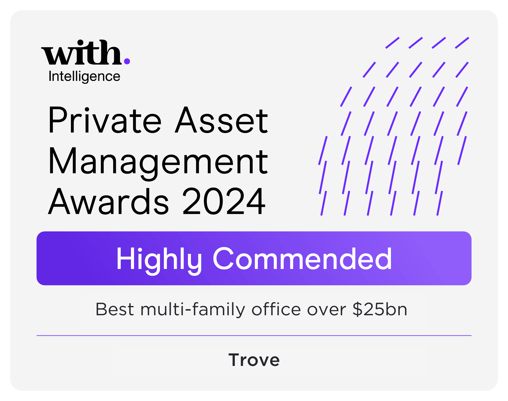 Badge showing that Trove won best multi-family office over $25bn in the Private Asset Management Awards of 2024